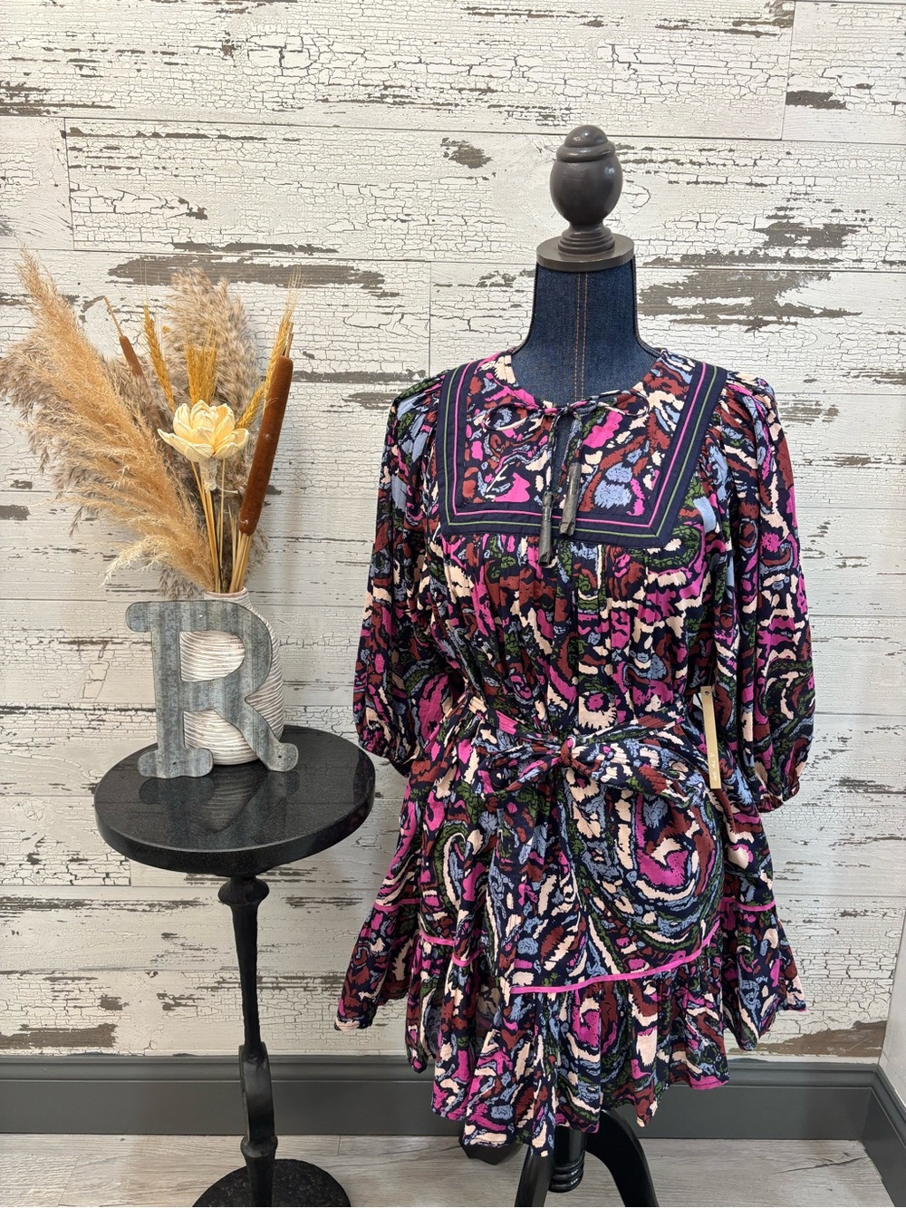 Cleobella Multicolor Floral Tie-Waist Mini Dress NWT in Pink and Navy